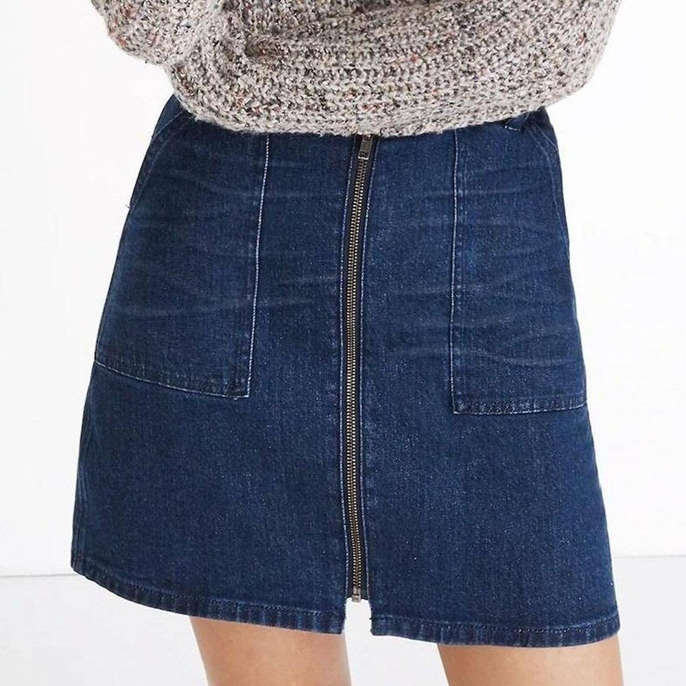Madewell Denim Utility Zip Mini Skirt Dark Wash A Line Patch Pocket Y2K 90s